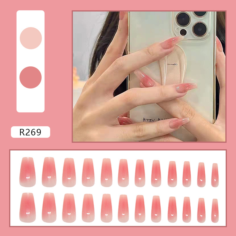 Long nail pieces, soft pink blush, nail art, false nails, detachable nail stickers, finished nail art nail pic 4
