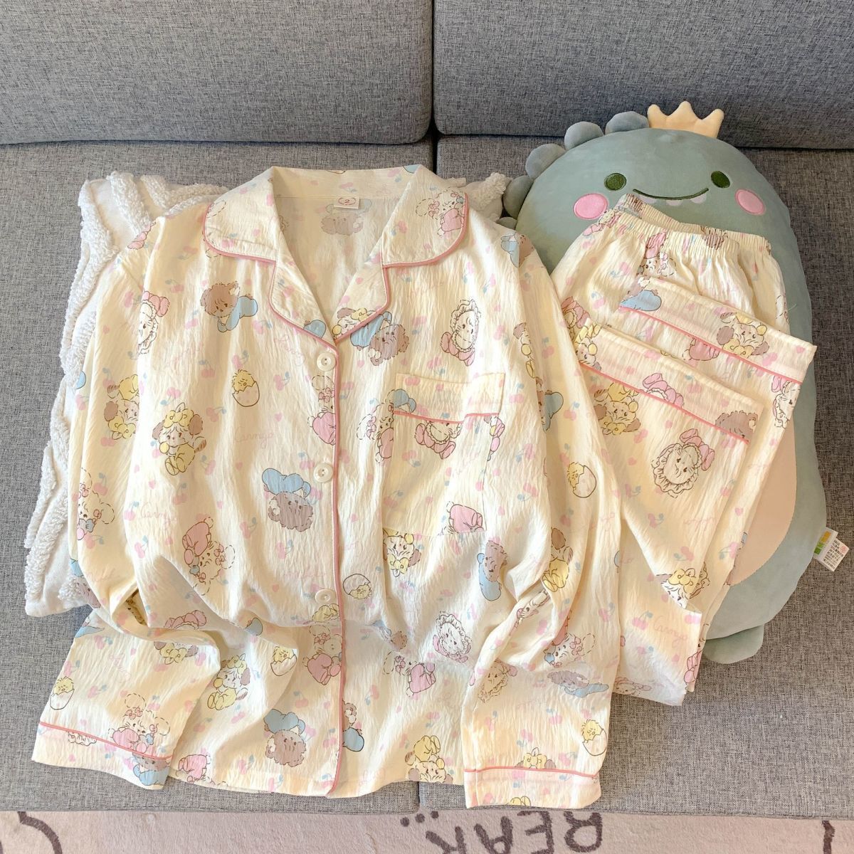 Cute cartoon mikko pajamas for girls in spring and autumn, cloud cotton long-sleeved, sweet student and Internet celebrity home wear set for summer pic 10