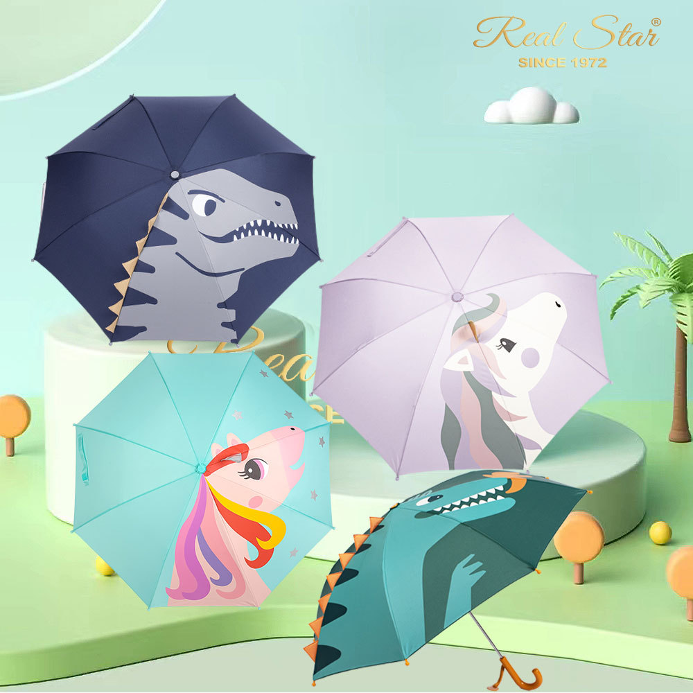日式手动推拉式儿童长伞霸王龙恐龙独角马小孩幼儿园雨伞3D立体详情3