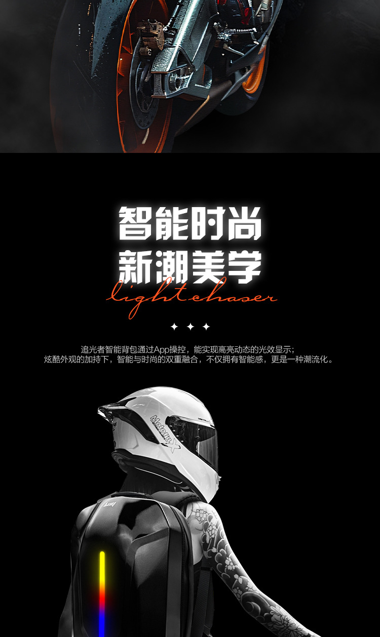 loy追光者LED摩托车骑行机车包学生发光安全提示蓝牙动画DIY背包详情2