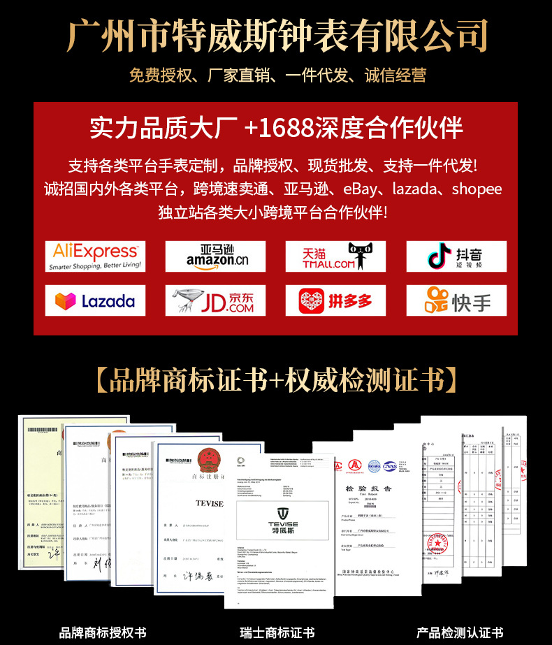 瑞士TEVISE特威斯手表 男士全自动机械手表月相手表抖音同款详情1