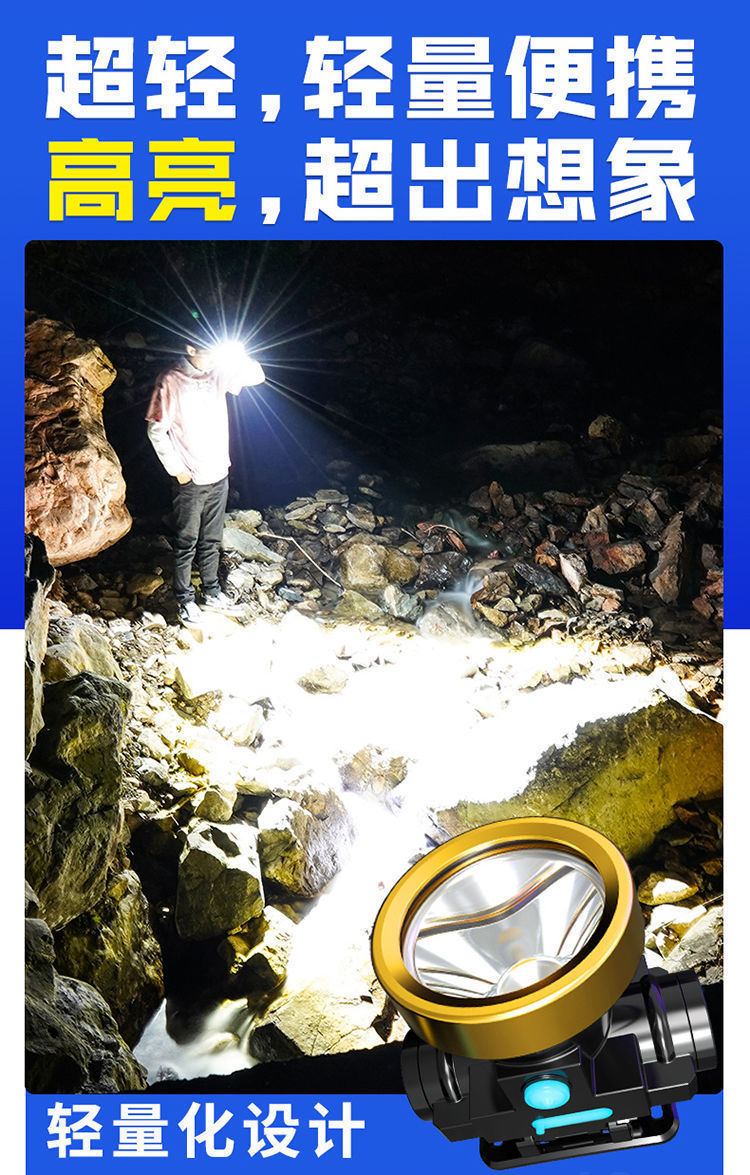 LED夜钓强光头灯可USB充电锂电小头灯钓户外巡逻露营头戴式手电筒详情2