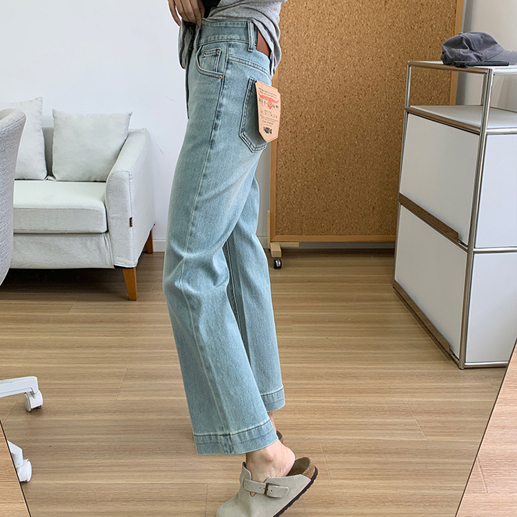 Slimming pants! Early spring light blue four-sided stretch straight-leg jeans for women 2025, high-waisted and petite 9-inch pants pic 7