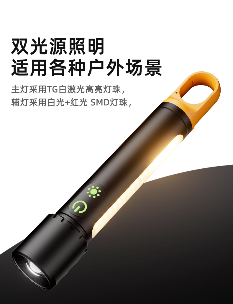 The new cross-border white laser dual-source flashlight Type-C is rechargeable, retractable, zooming and long-range flashlight pic 5