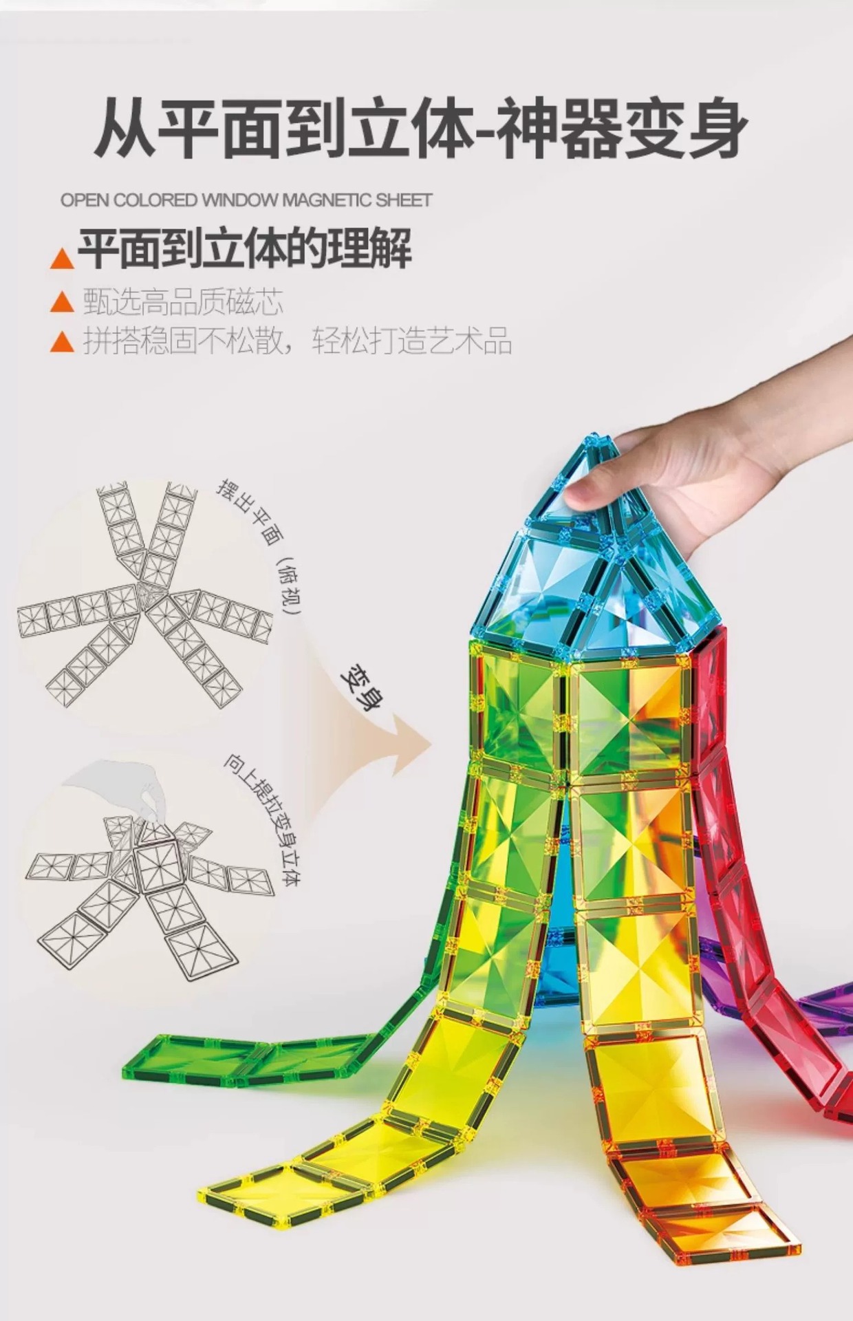 钻面彩窗磁力片儿童益智玩具拼装轨道管积木男女孩强磁拼图礼物详情11