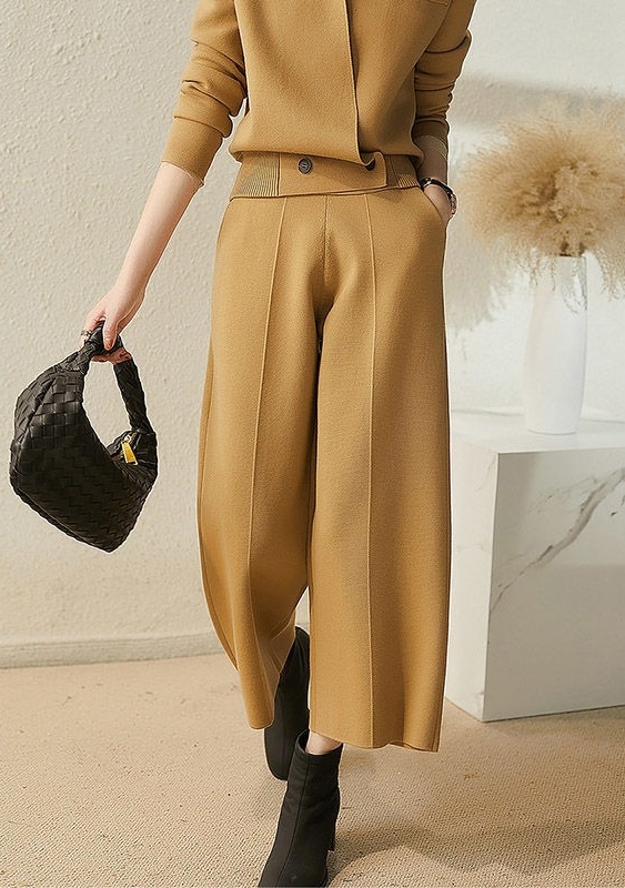 高端精品法式慵懒风秋质显瘦款美丽奴羊毛针织外套+阔腿裤裙套装详情24