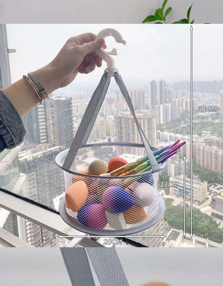 美妆工具晾晒网兜粉扑化妆刷清洗防潮防发霉晾晒篮美妆蛋便携折叠详情3