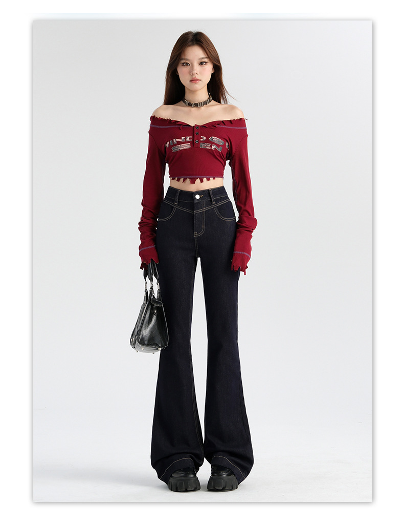 浅蓝色微喇叭牛仔裤女2025年秋季新款高腰设计感弹力小个子喇叭裤详情22