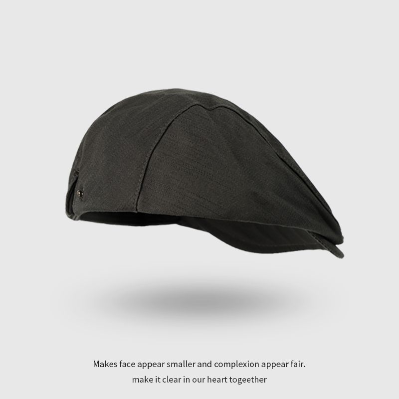 A large-headed French beret for women, spring and autumn style, wearing a vintage front hat backwards to show off the face, a small black painter newsboy hat pic 18