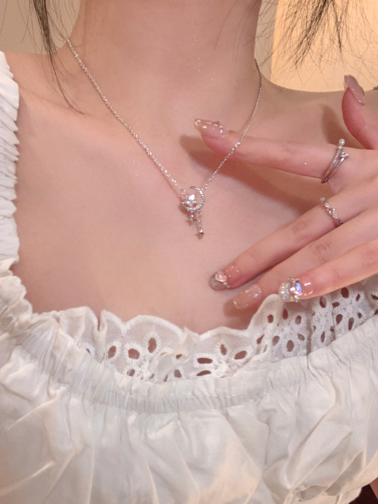 银贝S925通体项链星月浪漫吊坠锁骨链女轻奢精致纯欲仙气高级颈链详情8