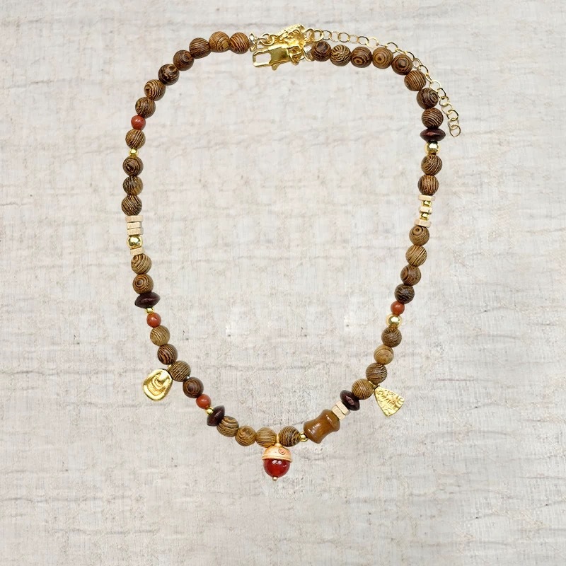 SWA*家山丘系列榛果串珠项链小众设计复古高级感木珠天然石锁骨链详情13