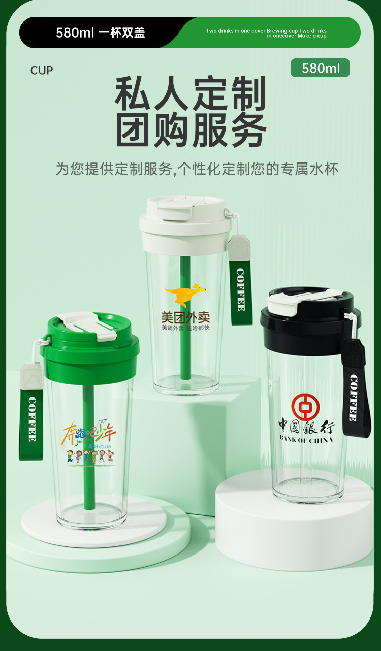 新款高颜值铃兰花双饮塑料杯男女便捷吸管杯大容量耐高温咖啡杯子详情12