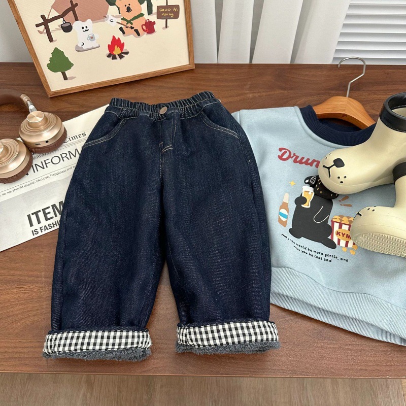 格子边儿童卷边春秋装牛仔裤男童直筒裤子宝宝女童中小童休闲裤潮详情18