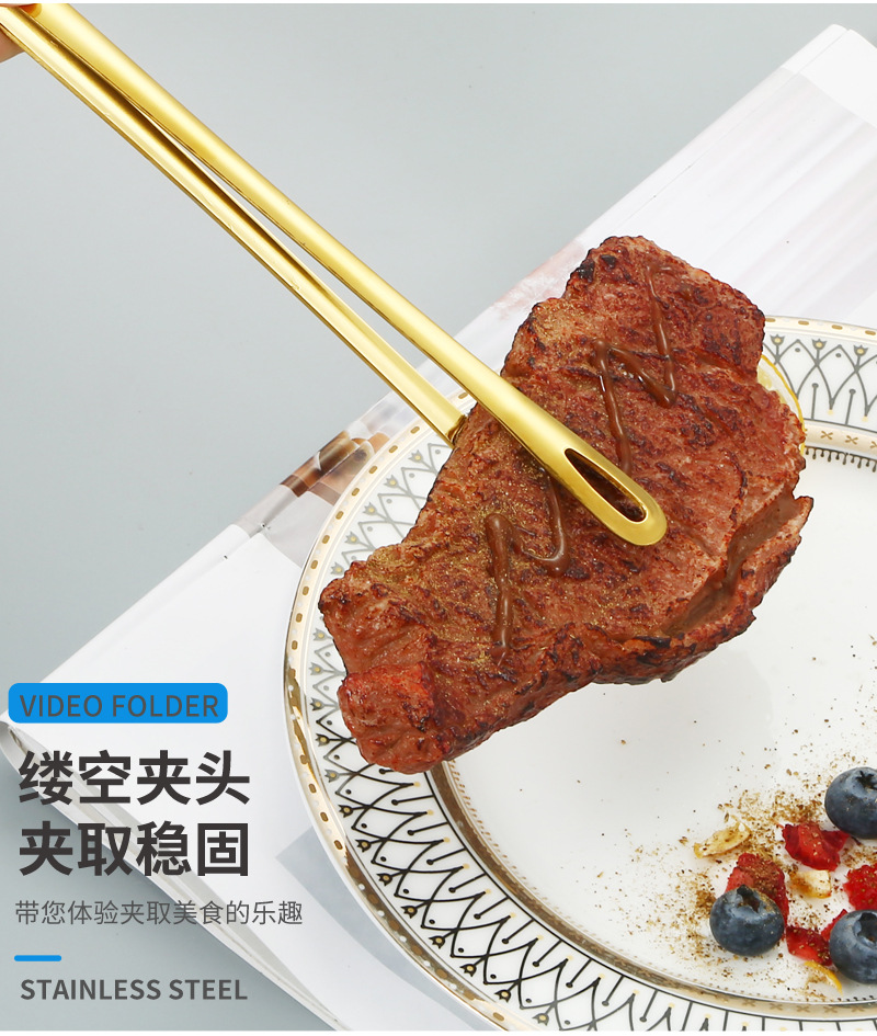 304不锈钢食品夹韩式烧烤夹工具食物夹面包自助餐牛排烤肉草莓夹详情3