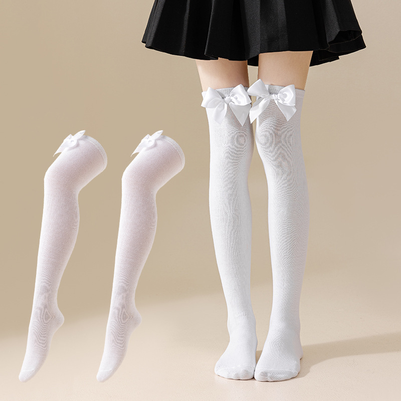 New European and American Halloween and Christmas knee-high socks, single-color striped thigh-high socks with bows, available in multiple colors pic 7