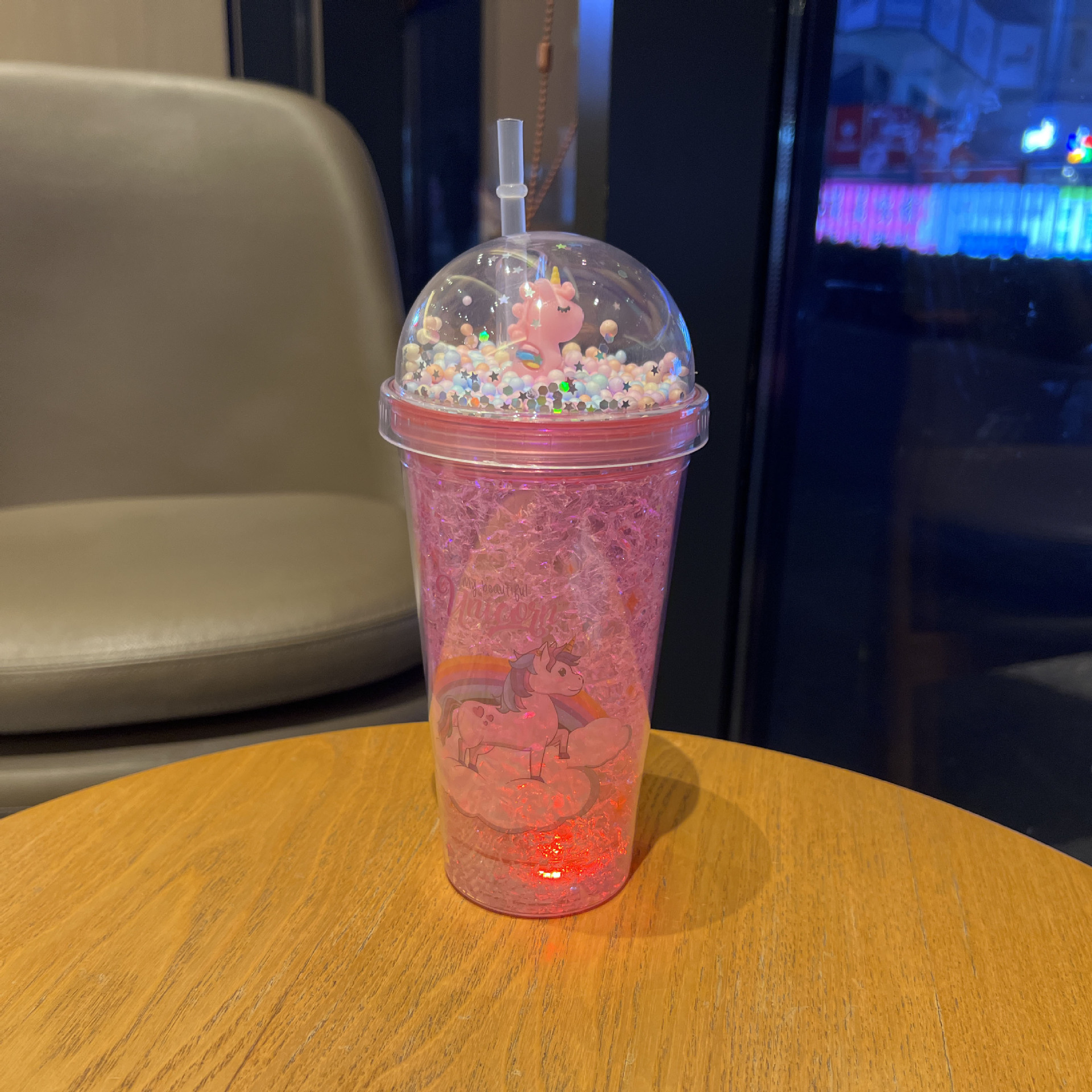 外贸新款卡通独角兽儿童吸管杯双层碎冰杯网红高颜值塑料水杯批发详情18