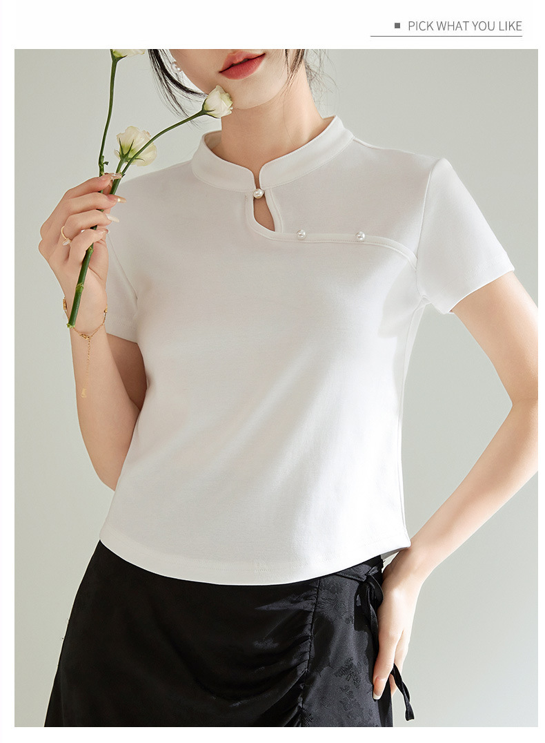 国潮国风新中式盘扣短款针织短袖t恤女2025春夏新款气质纽扣修身显瘦详情13