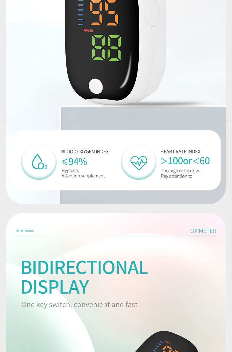 血氧仪手指夹式医用测血氧饱和度心率检测家用指脉氧仪脉搏详情10