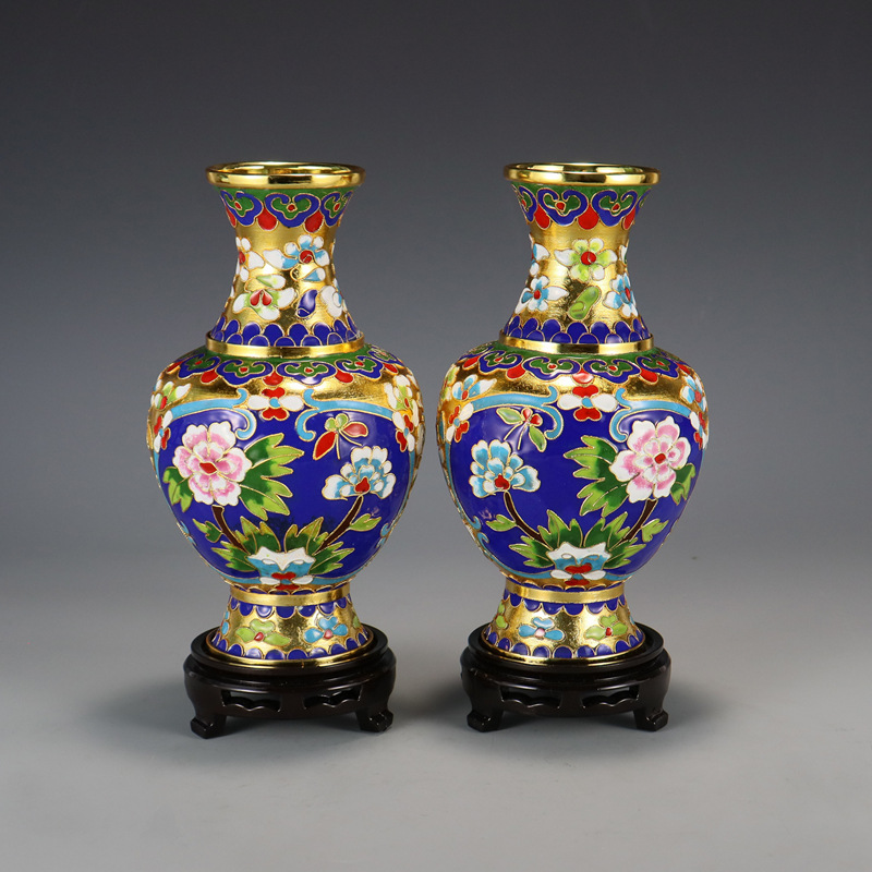 Beijing Jingtai Blue Vase Ornament, craft gift, cloisonne enamel filigree silver blue Flower blooming, auspicious Zhou Ware Lei Vase pic 9
