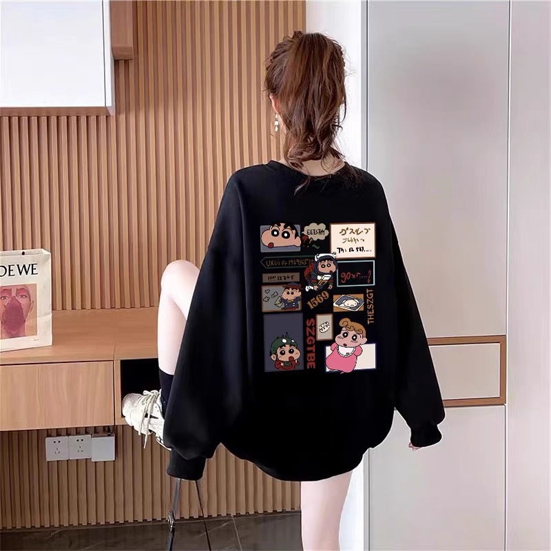 現貨代發跨境臺灣外貿2025秋冬新款加厚抓絨衛衣蠟筆小新上衣女详情4