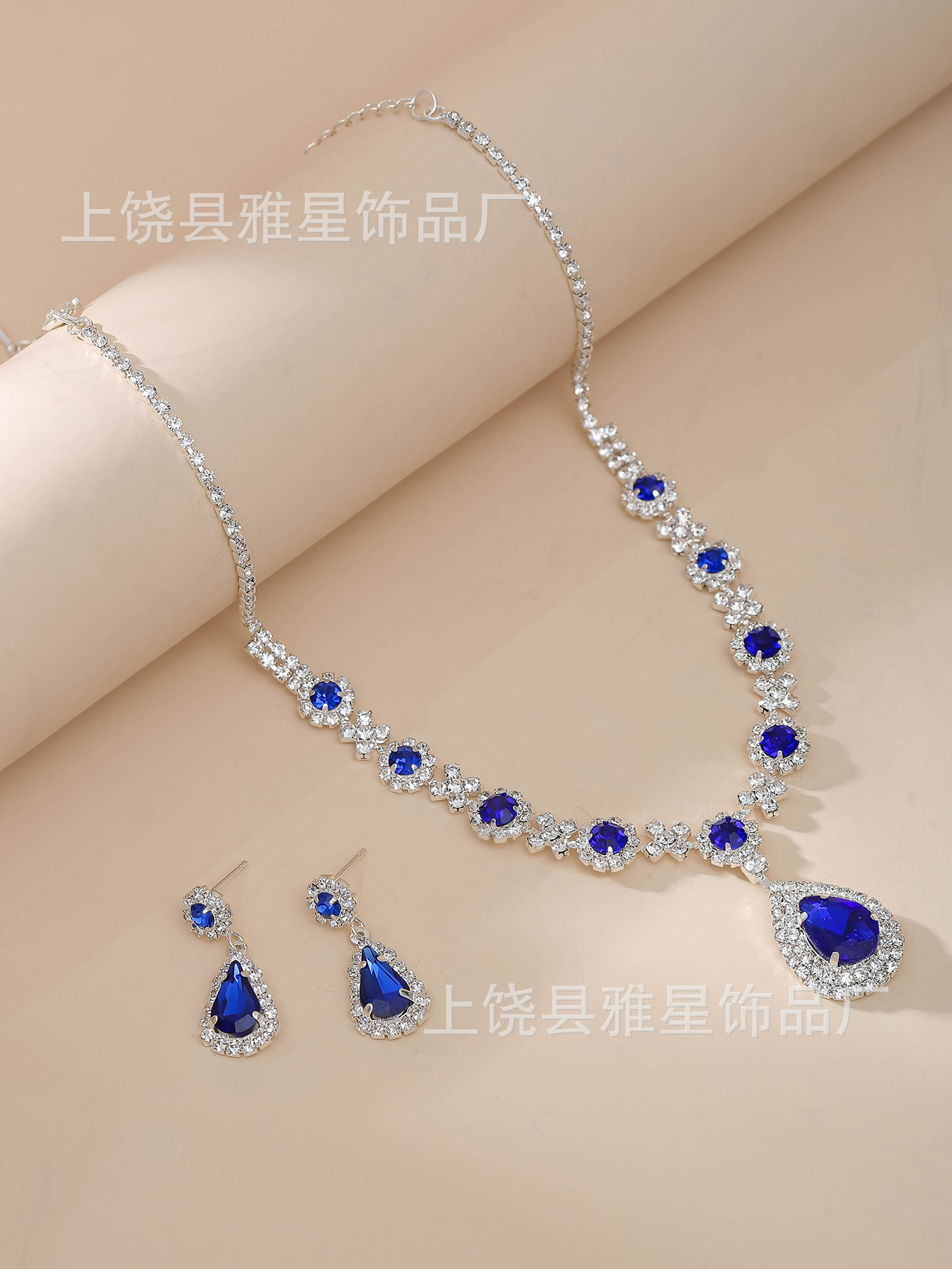 Europa y américa ins gota de agua conjunto de joyería personalidad moda color strass collar pendientes conjunto de novia accesorios pic 14