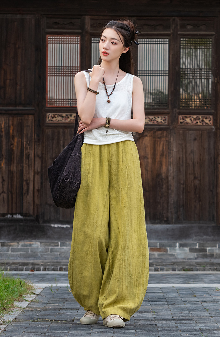 国潮-苎麻扎染做旧休闲长裤25新款棉麻女装中式禅修打坐裤女棉麻灯笼裤详情27