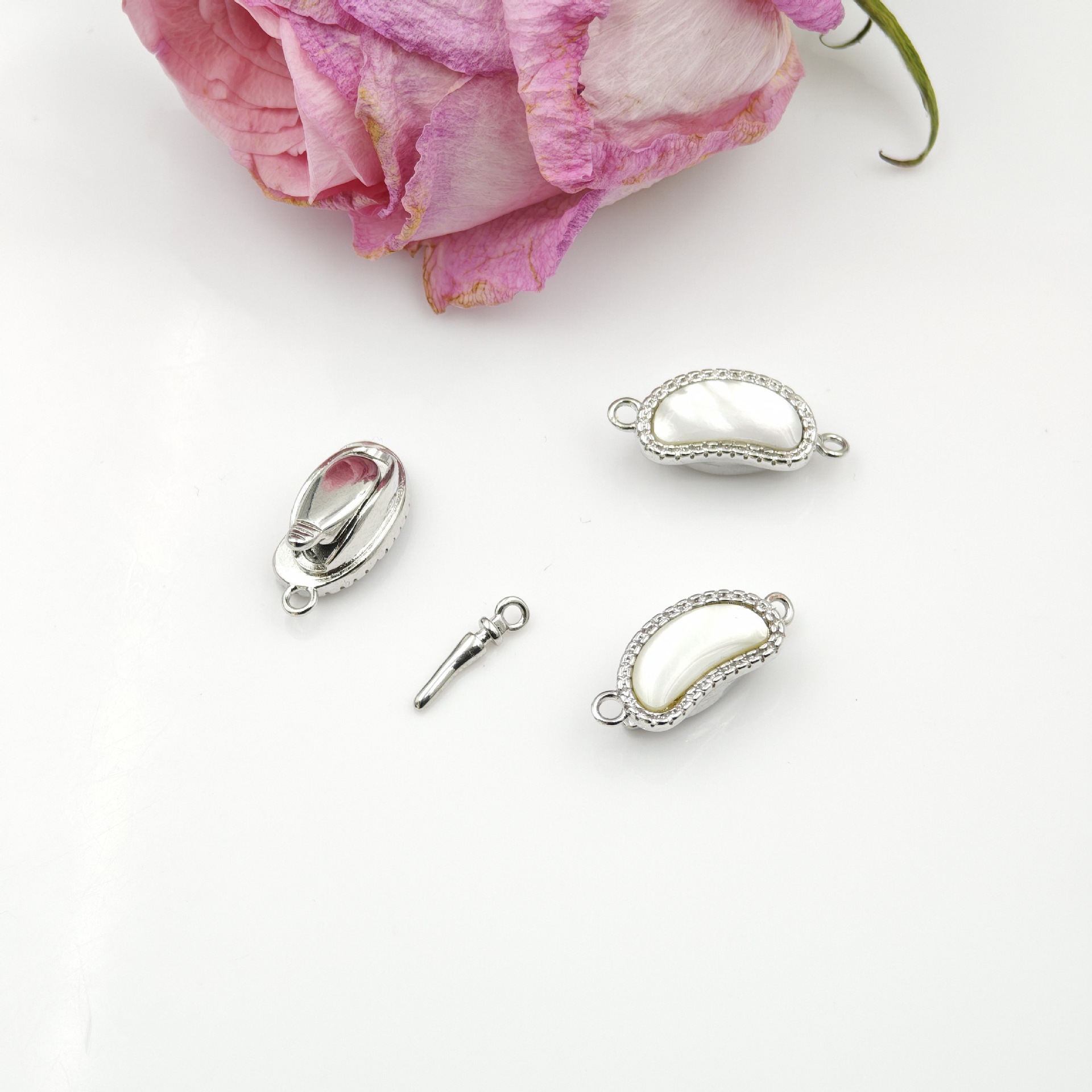 Pearl necklace, ingot clasp, cashew nuts, white scallops, diy accessories, handcrafted end connection clasp, bracelet, stick press clasp pic 3