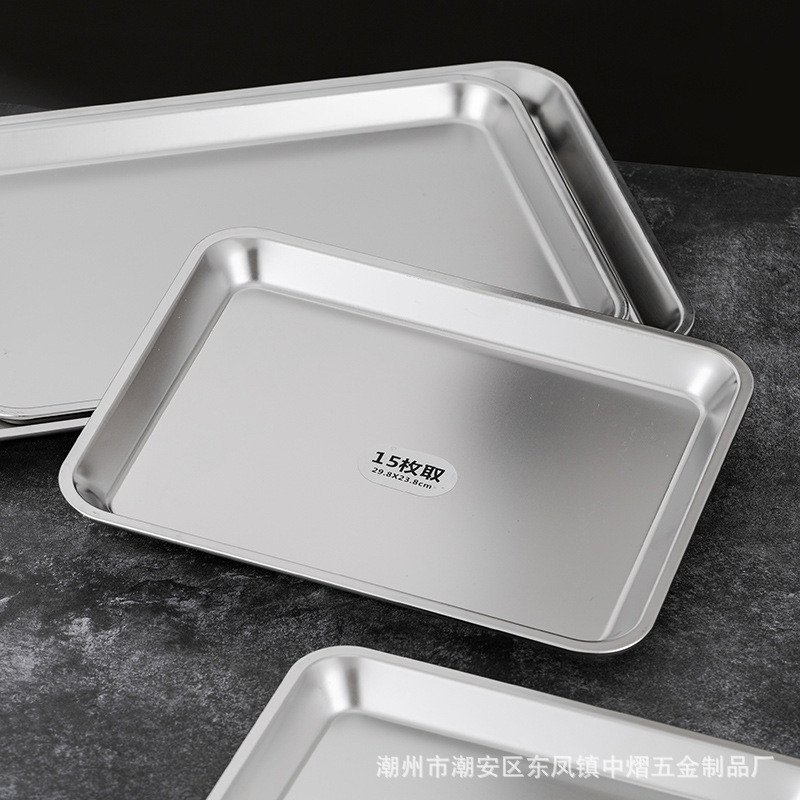 不锈钢平底盘日式方形托盘浅盘无磁长方形烤盘食堂蒸饭盘详情6