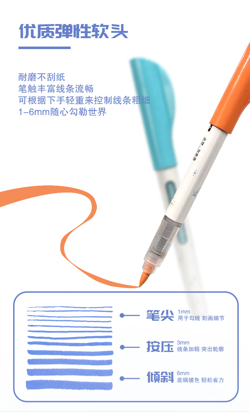 直液式软头丙烯马克笔不透色可叠色儿童彩绘涂鸦学生专业美术画笔详情6