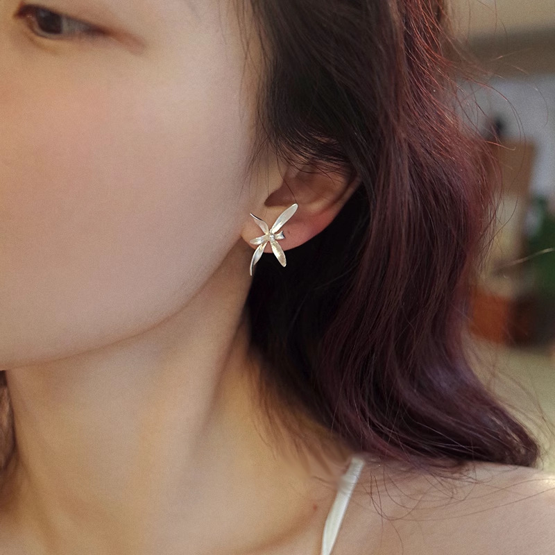 925 sterling silver Shi Family Pearl Orchid Stud earrings for women, simple new Chinese style design, artistic and sweet flower earrings 8705A pic 5