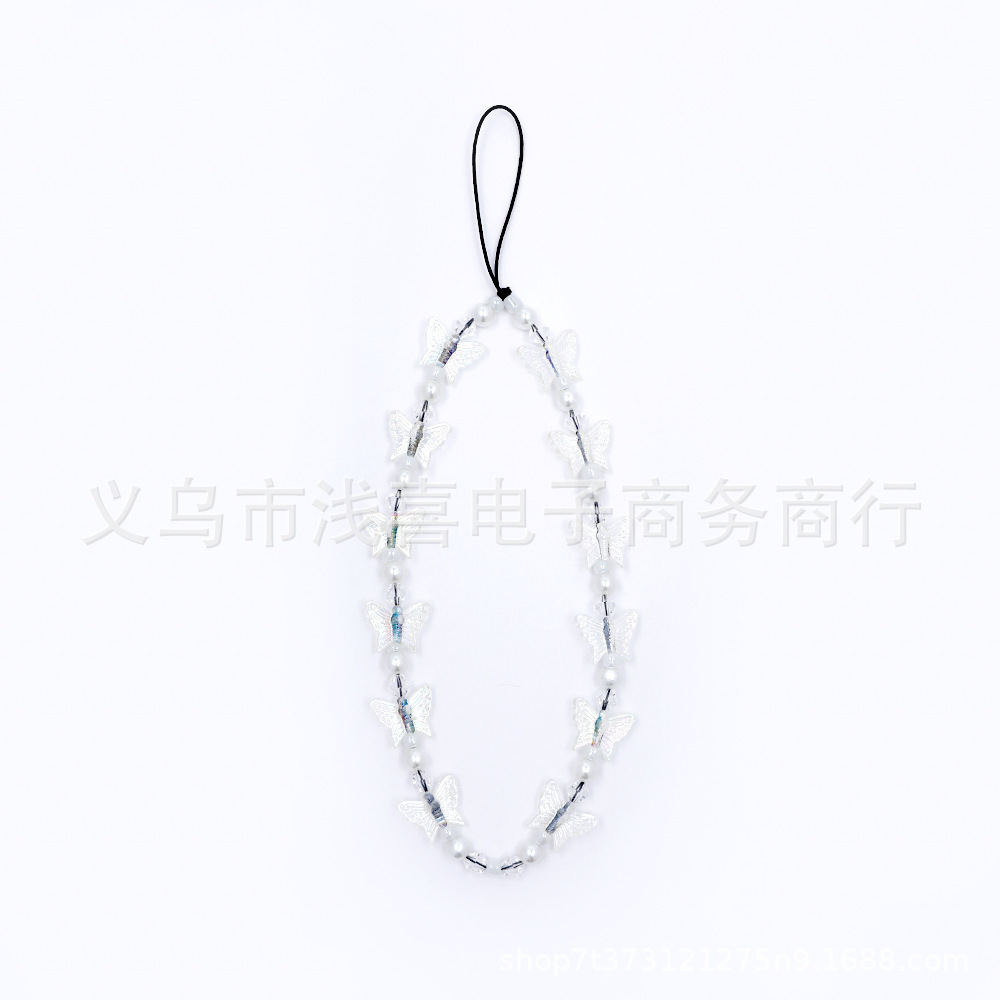Amazon mobile phone chain crystal pearl butterfly mobile phone pendant, diy handmade beaded resin mobile phone lanyard for women pic 6