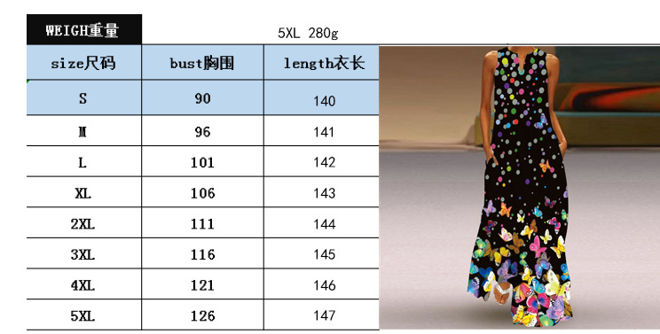 2024新款夏季女装无袖长裙v领印花翠花连衣裙欧美跨境外贸女装详情3