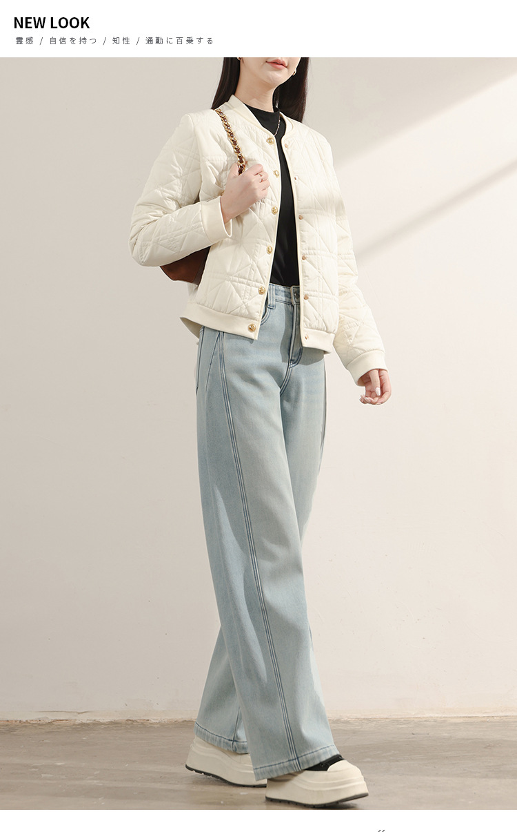 Factory direct sales of new winter fleece and thickened soft jeans for women, retro light blue patchwork loose casual sickle pants pic 8