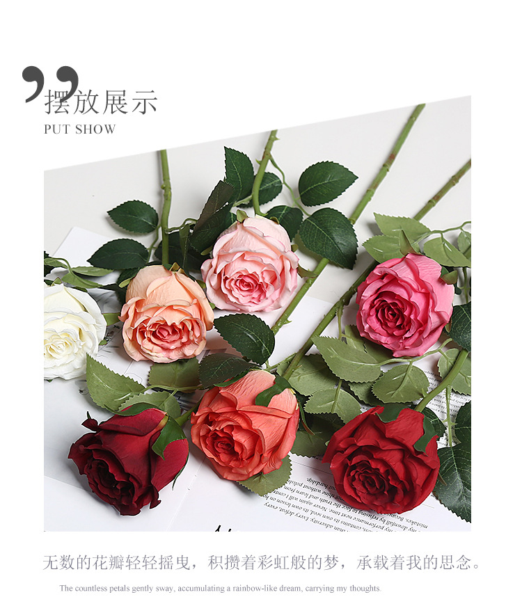 新款单头仿真玫瑰花束婚庆软装装饰高级感绢花花艺办公文化园艺用品详情4