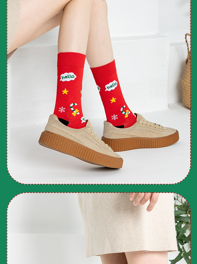 2024 New Christmas socks Cartoon reindeer sweat-absorbing cotton socks Trendy cross-border socks mid-calf Christmas gift socks pic 18