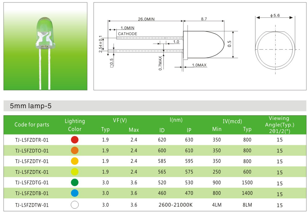 F5 led round head plug-in LED light-emitting diode indicator light blue light white light red light 5MM LED full color series pic 3
