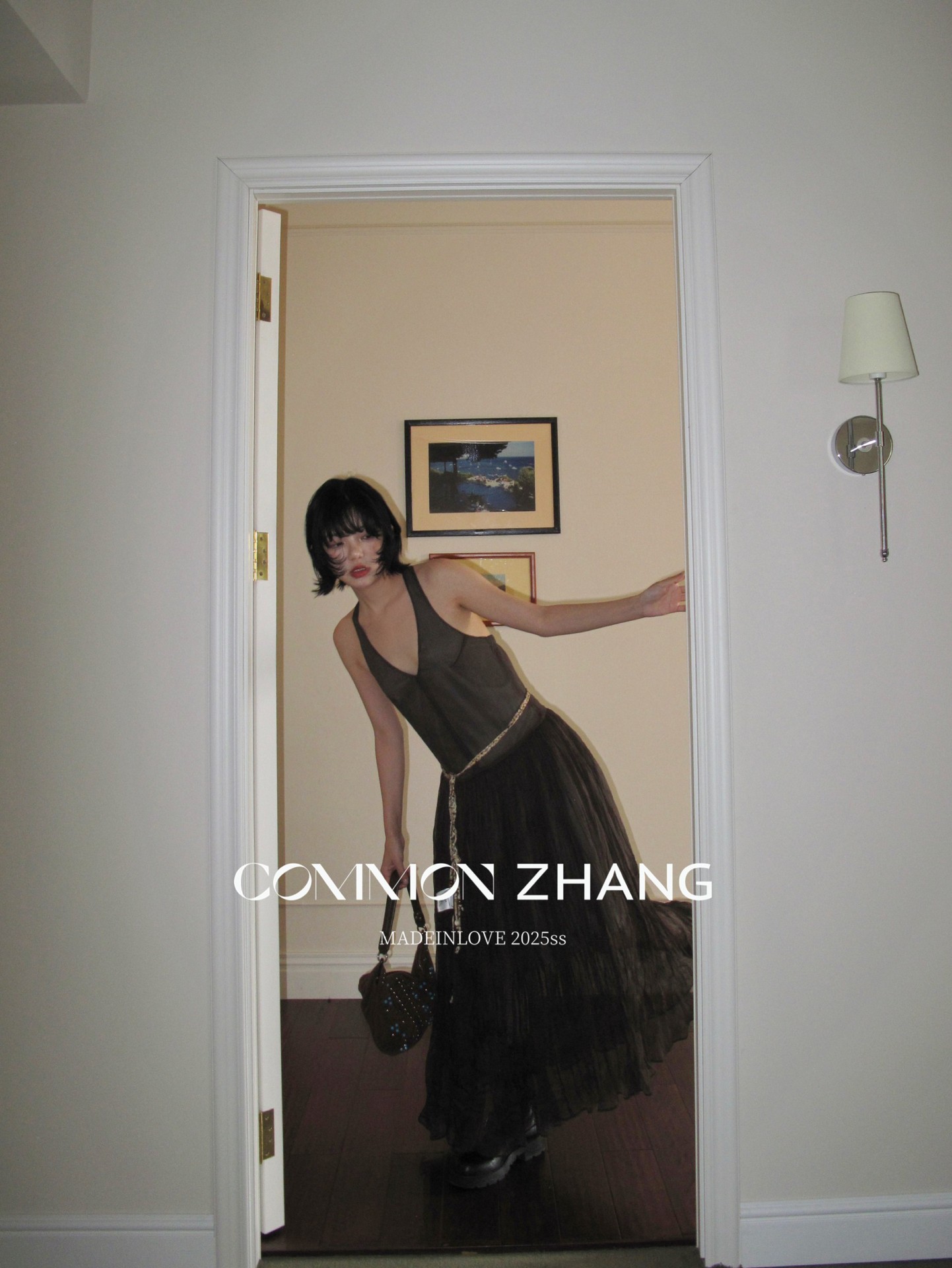 CZ ZHANG Mocha Mousse retro pleated V-neck dress Texture backless slightly transparent long dress B26987 pic 29