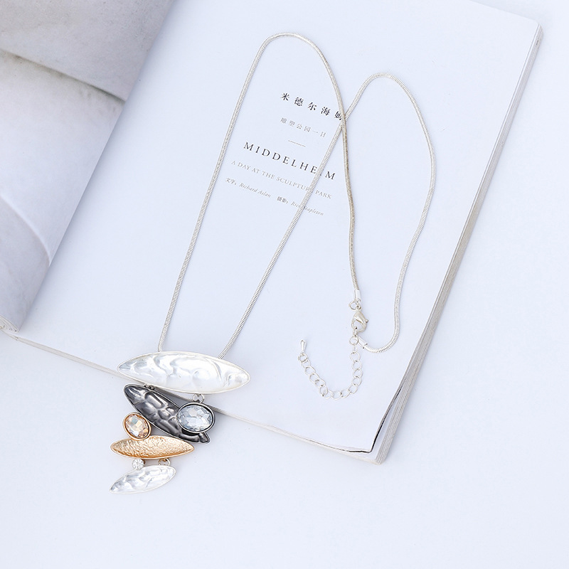 跨境亚马逊新款项链欧美复古长款项链几何撞色吊坠合金女士毛衣链详情7