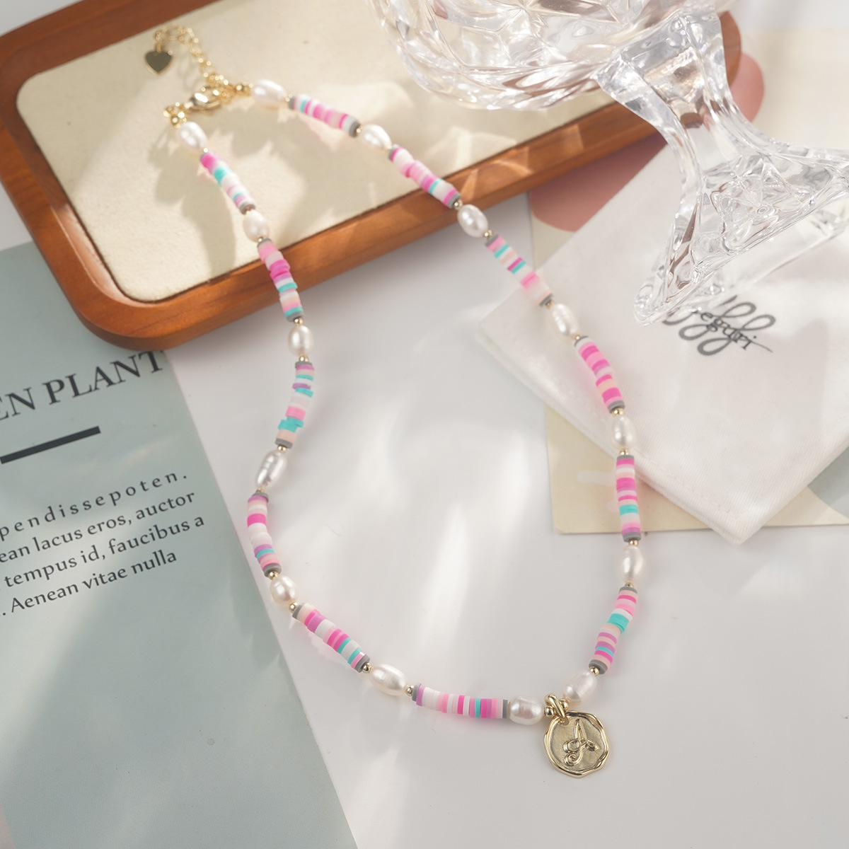 Candy-colored heart-shaped beaded necklace, summer dopamine smiling face heart-shaped collarbone chain, colorful color-blocking niche sweater chain pic 34