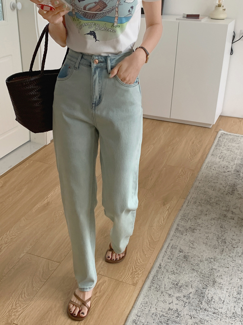 GAGD 海盐蓝窄版直筒牛仔裤女 夏日限定色复古做旧直筒牛仔烟管裤详情6