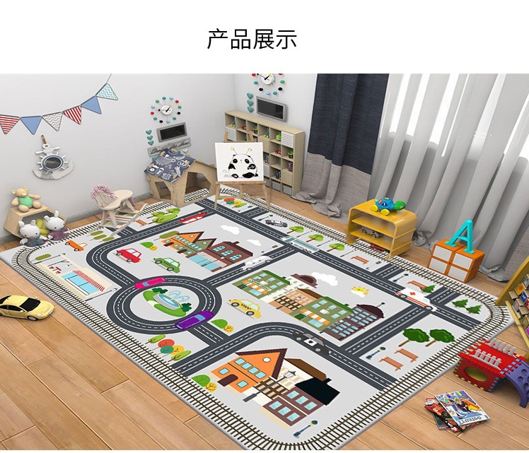 儿童爬行地毯城市交通场景地图玩具毯马路轨道停车场地垫详情9