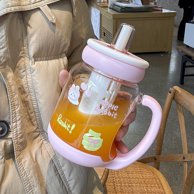 百利友夏季花茶杯900ML可爱杯子女生办公室咖啡杯便携塑料水杯详情4