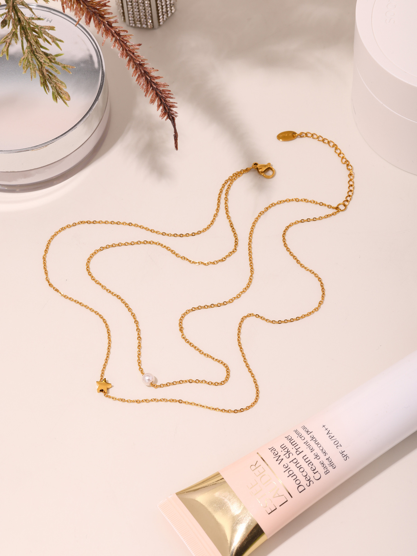 谜丽 星星贝珠设计感多层项链欧美风热销通勤叠戴钛钢18K真金饰品详情11