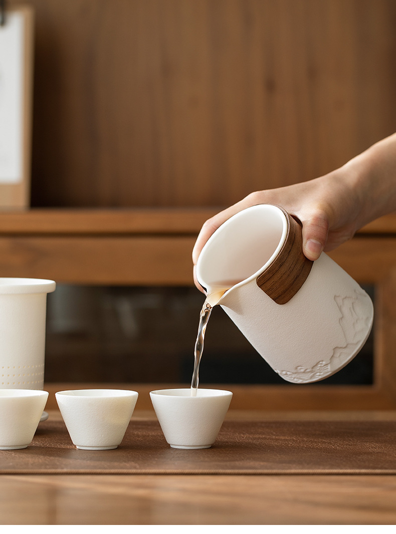 White porcelain portable outdoor travel tea set, one pot with six cups, household quick customer cups, company business gift printing pic 14