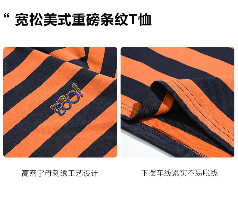 美式复古条纹短袖T恤男2025夏季新款重磅潮流半袖衫t男士潮流体恤详情2