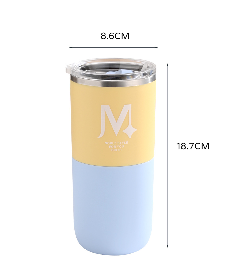 Stainless steel coffee cup with lid, double-layer mug, water cup, ice cup, office and home drinking water, large capacity 600ml pic 12
