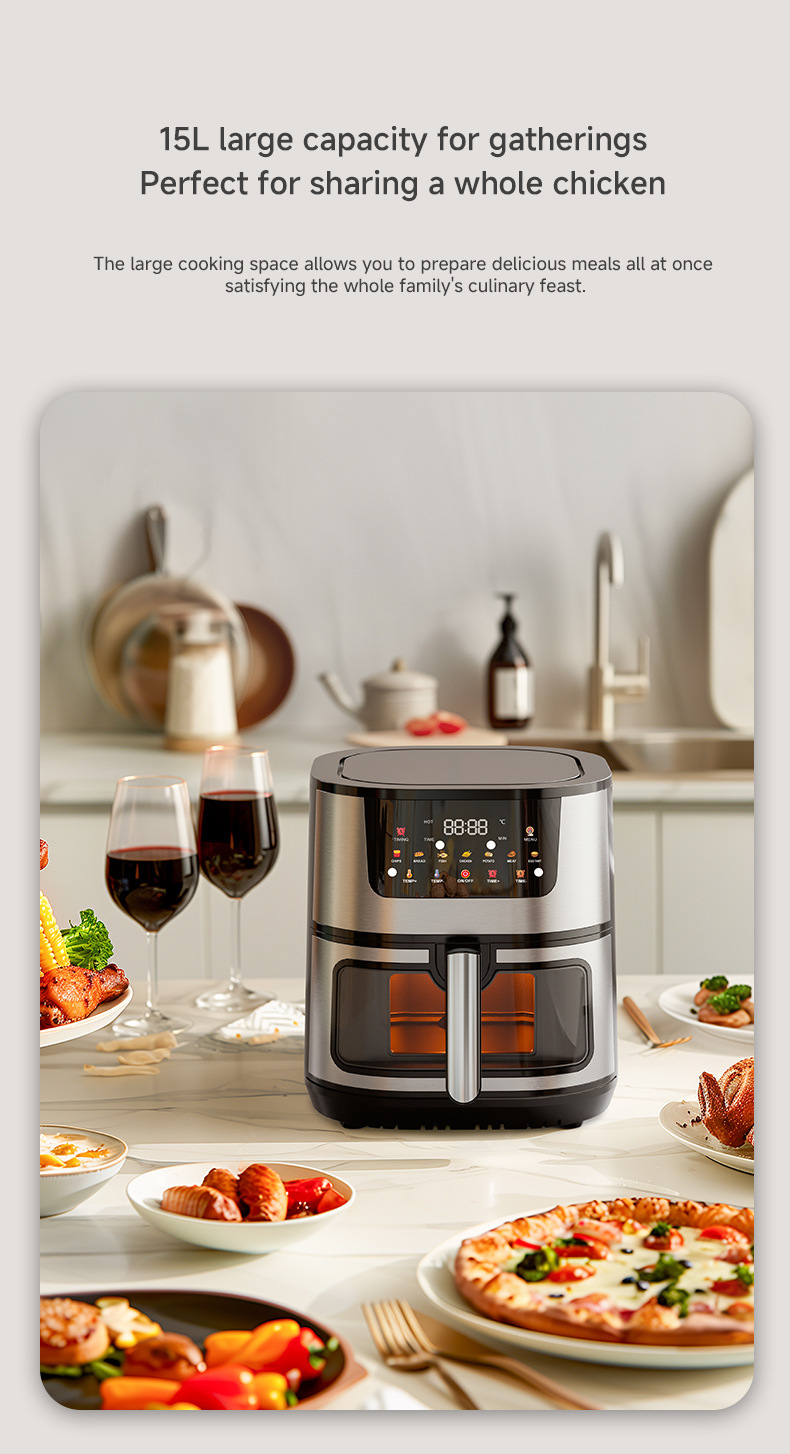 Cross-border 15L touch oven, aluminum-coated non-stick pan, visible electric oven, household and export 110V air fryer pic 13