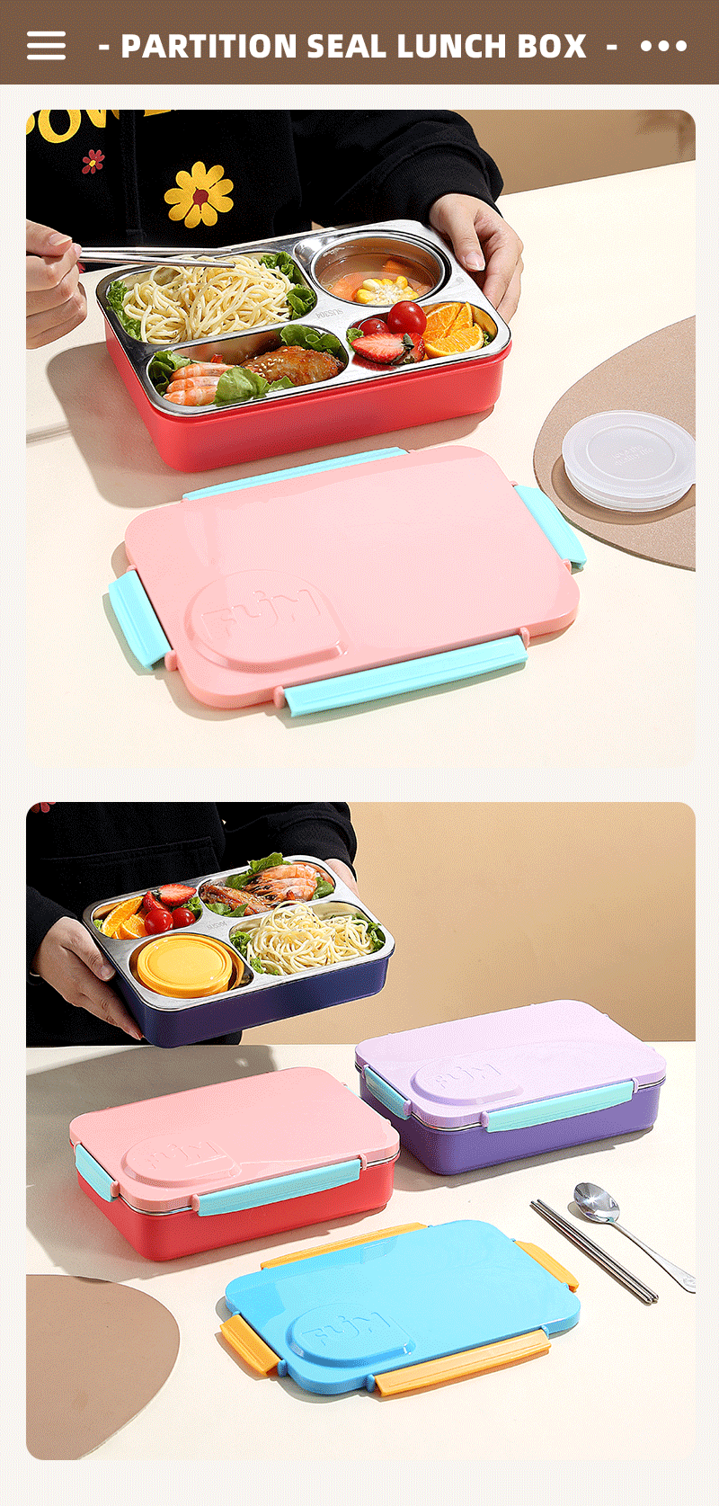 Large-capacity four-compartment stainless steel lunch box, Japanese-style non-cross-flavor compartmentalized student and office worker sealed lunch box with rice pic 12