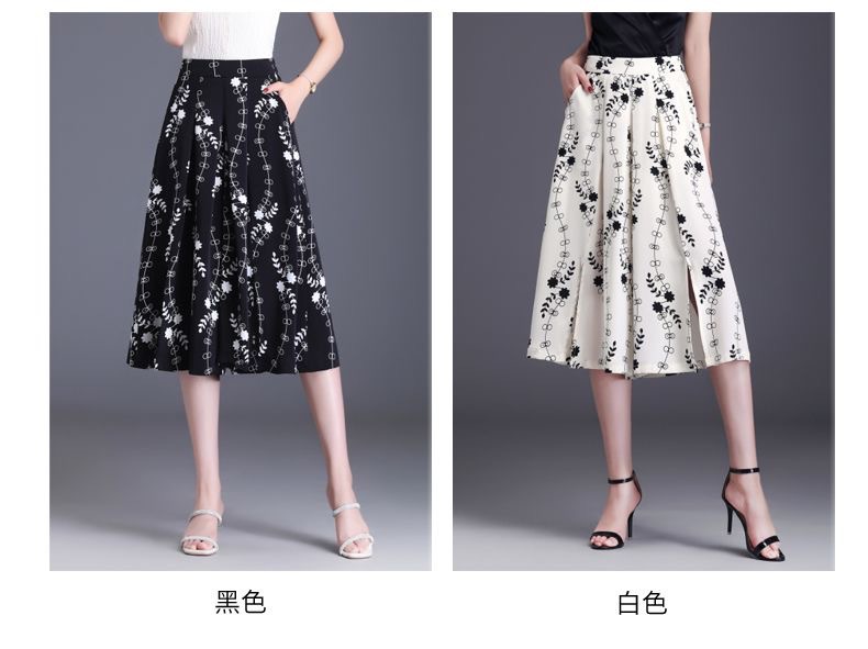 Black and white printed caprix pants for women, summer thin chiffon split skirt pants, loose casual pants, high-end ice silk wide-leg pants pic 7