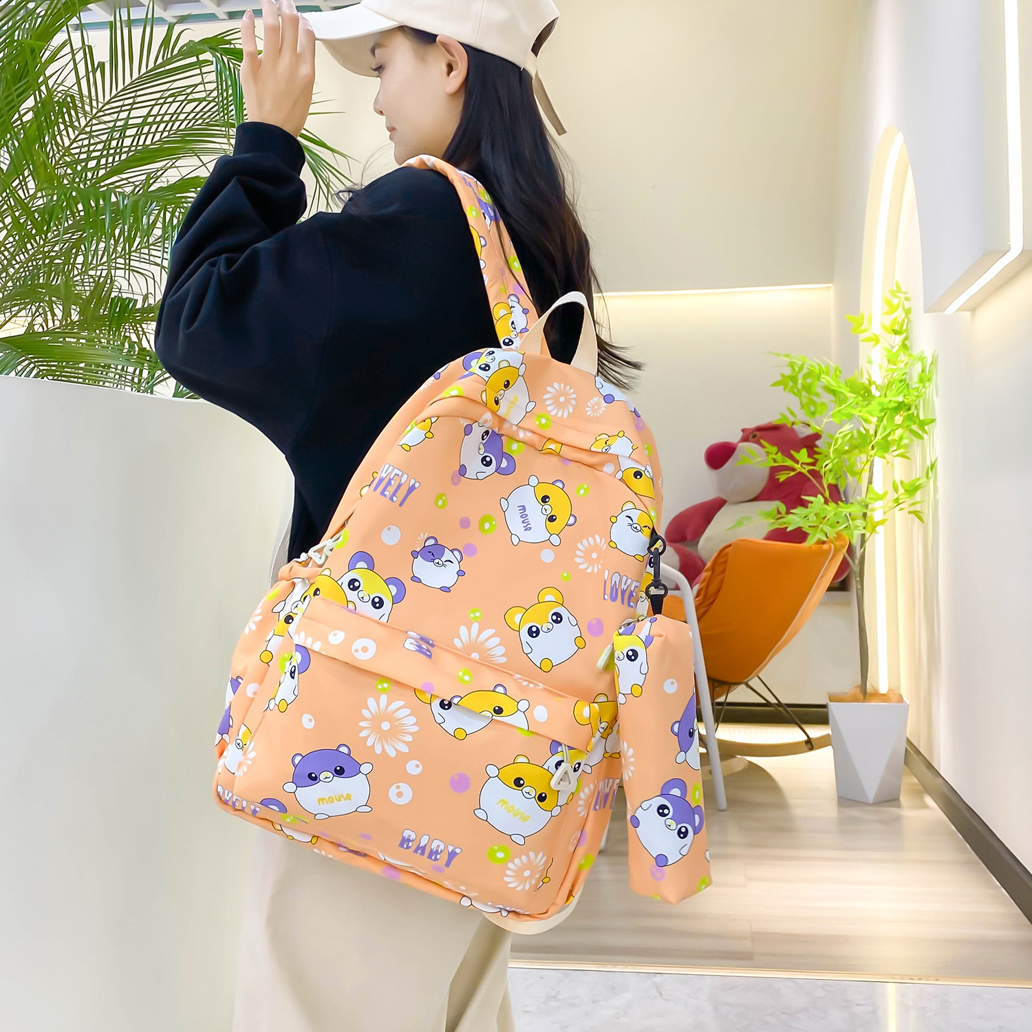 Wholesale escuela primaria primaria y secundaria estudiantes impresos espalda doble bolsa de las mujeres bolsa de la pluma de los hombres bolsa de manga color sólido bolsa de la escuela de gran capacidad pic 38